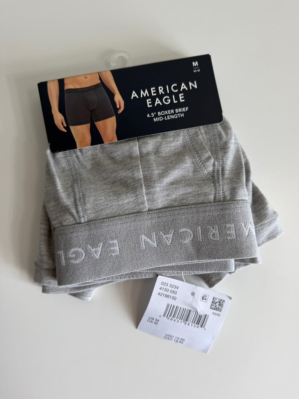 NWT American Eagle Boxer Briefs Men's M Gray 4.5 Inch Mid Length Stretch Cotton